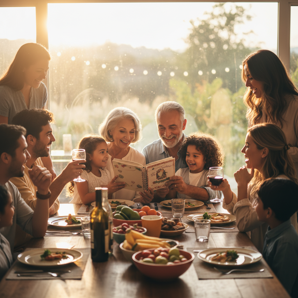 Multi-generational family celebration dinner